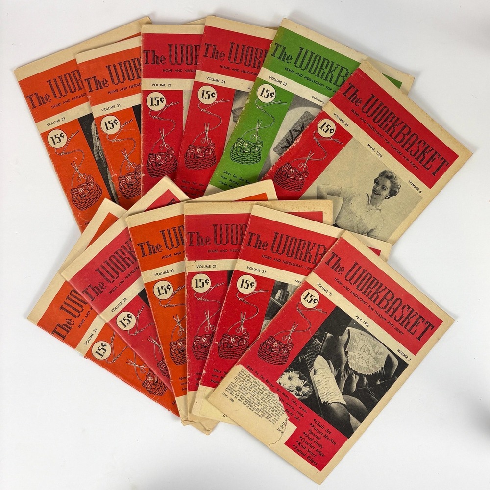 12 Vintage Workbasket Magazines Vol 21 Full Year 1955 1956 Crochet Knit Patterns